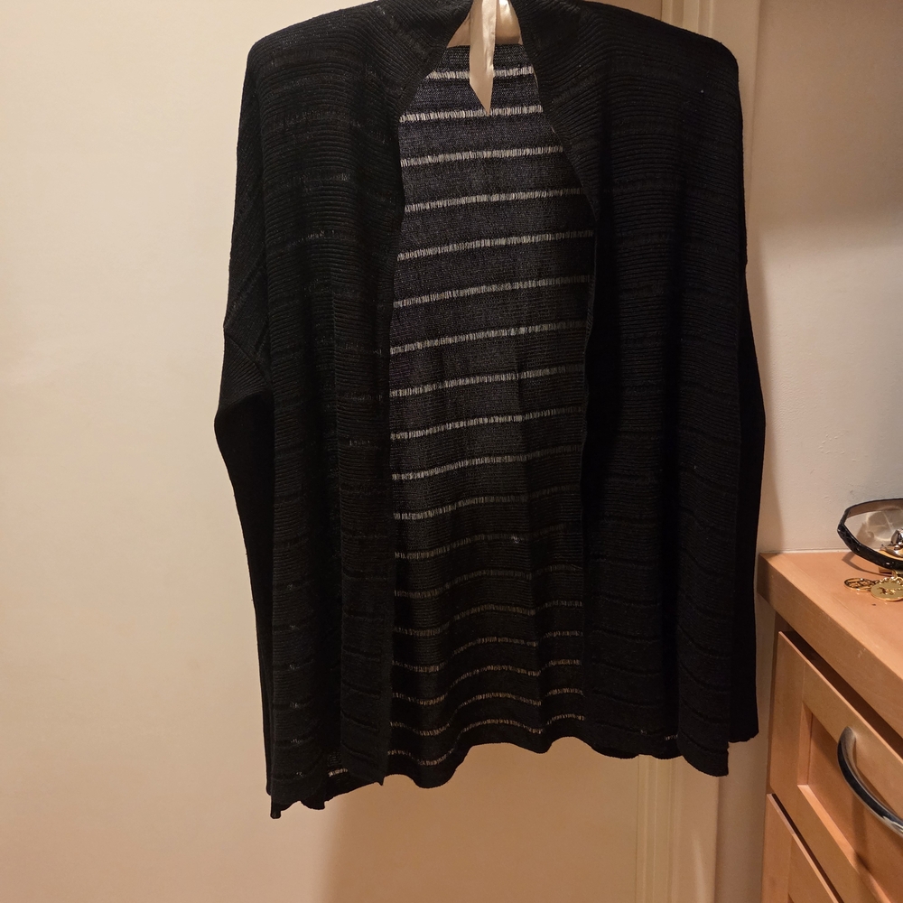 Eileen Fisher Black and Gray Striped Cardigan